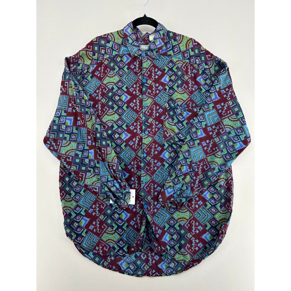 Vintage Salute Exclusive Brands Geometric Tribal Print Rayon Shirt Mens Large